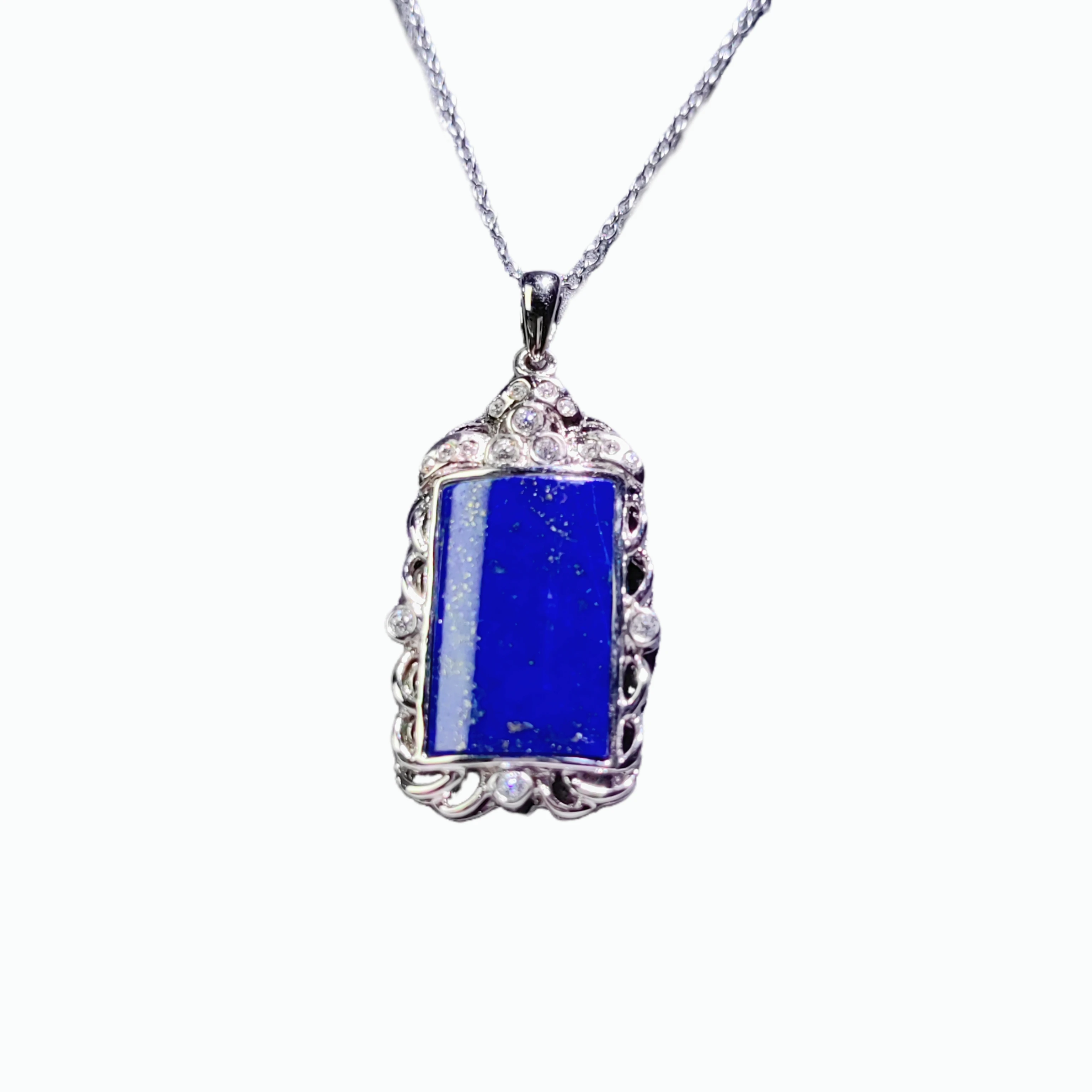 Classics Gift Unique Jewelry Lapis Lazuli Blue Pendant Chain Zircon Brass Necklace Fashion Women Necklaces