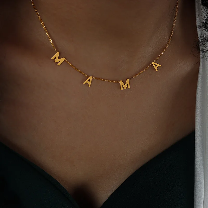Fashion Jewelry 18K Gold Plated Stainless Steel MAMA LETTER with Birthday Stone Necklace MKD1001