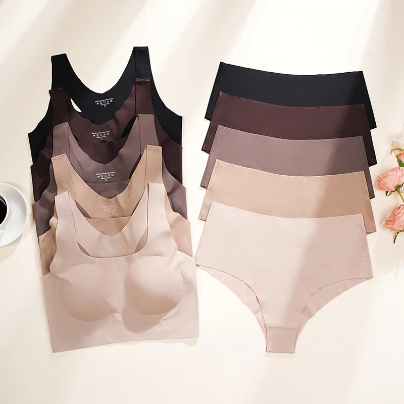 Free Size Plus-Size Strapless Push-Up Lingerie Set Sexy Everyday Wire-Free Weaving Bra with Seamless Briefs