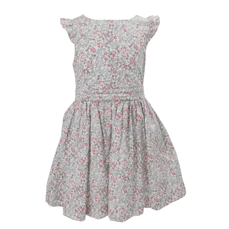 
Flying Sleeve Cotton Regular bows Kids Girls Printed flowers breathable floral dress for casual 