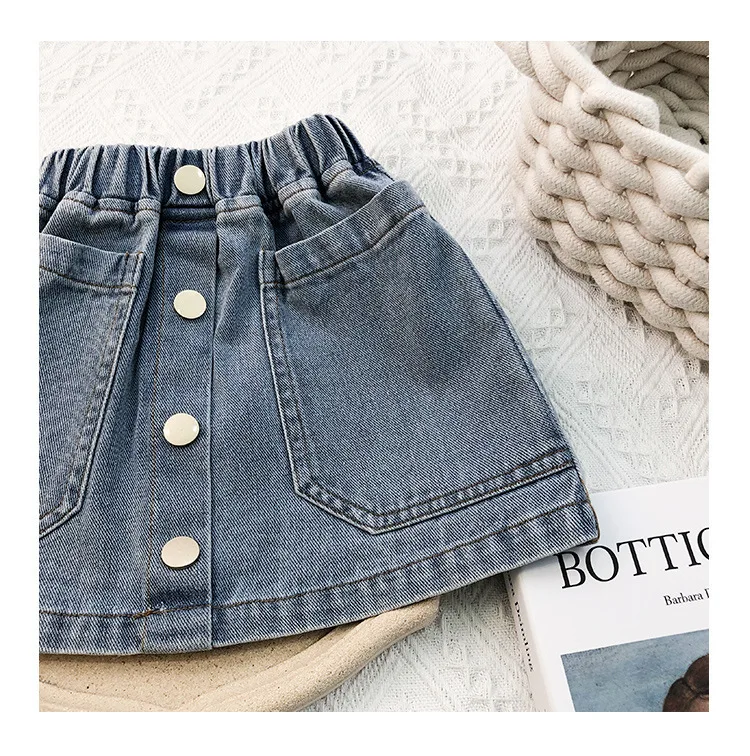 summer new arrival infant toddler baby girls denim skirt child kids solid blue yellow skirts wholesale