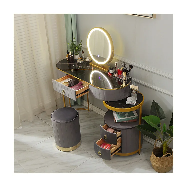 Modern mirrored vanity dressing table luxury beauty bedroom makeup wooden console storage with smart mirror