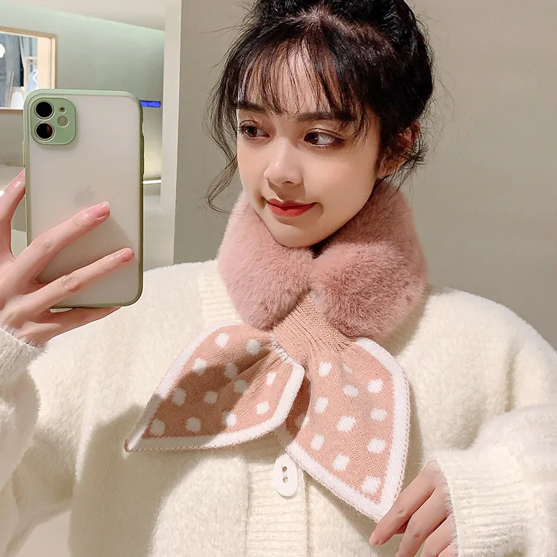 Женский трикотажный шарф в горошек, однотонный вязаный шарф в японском стиле