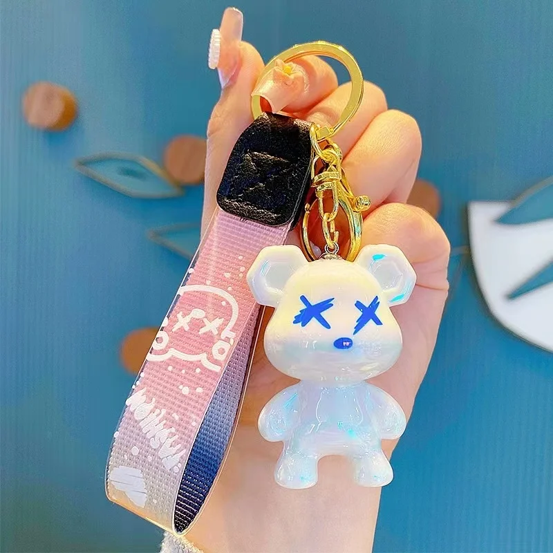 Cute Bear keychain charms resin cartoon animal key chain color bearing keyring wish braided lanyard belt bag wristlet keychain