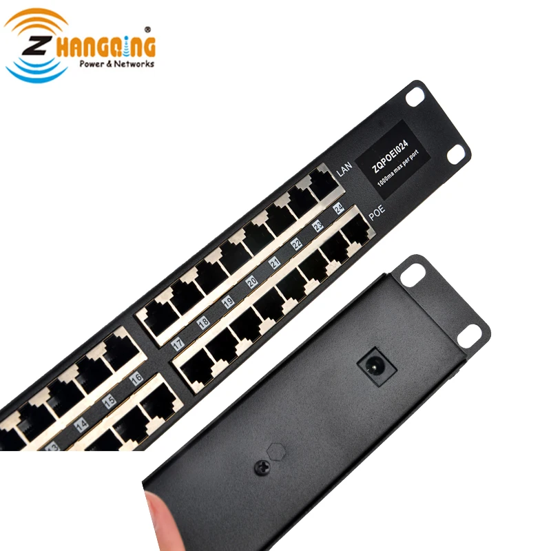 Multiport Rack Mount PoE Injector 24 Port 100Mbps PoE Panel Shiled Passive PoE Injector 24V or 48V for CCTV Camera
