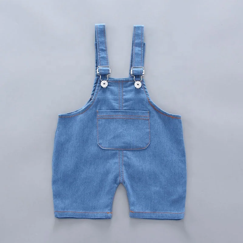 Denim Strappy Pants Short Sleeve New Born Checkered Romper Baby Clothes Boy Summer Set  Newborn