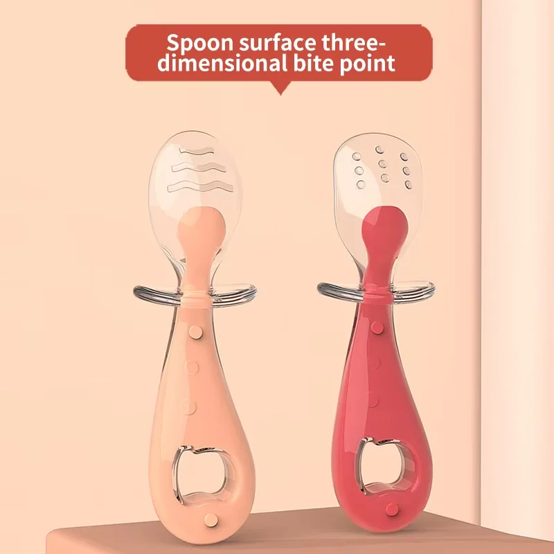 Modern Comfortable Silicone Spoon Fork Set Short Handle Kid-Style Fruit Tableware Soft-Headed Baby Feeding Complementary Spoon