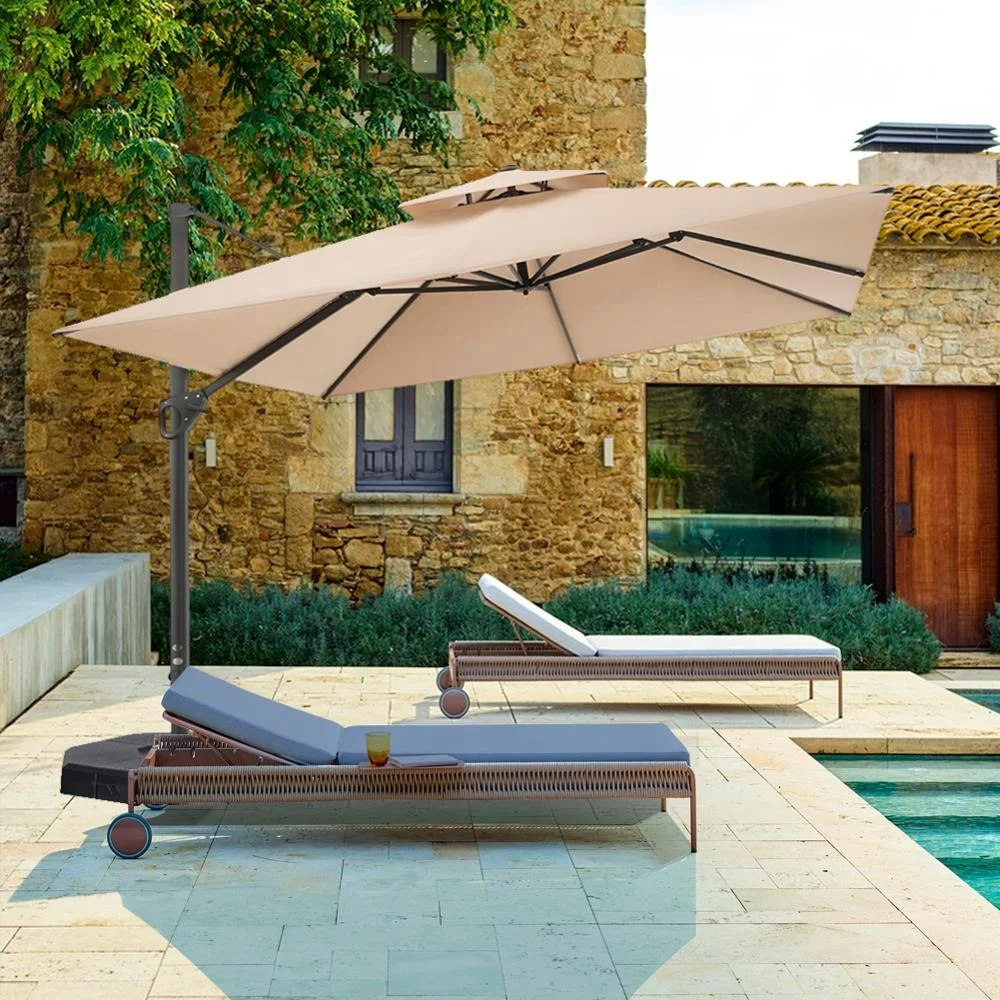 
Square Beach Umbrella Canopy Double UV Coating Water Resistant Patio Offset Cantilever Pool Side Umbrella 