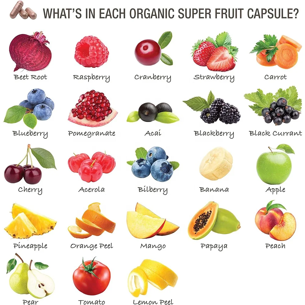 Organic Super Fruit Veggies Capsule Supplement Gluten/Gelatin Free For Vitamins supplement Vegan Reds Greens Superfood Capsules