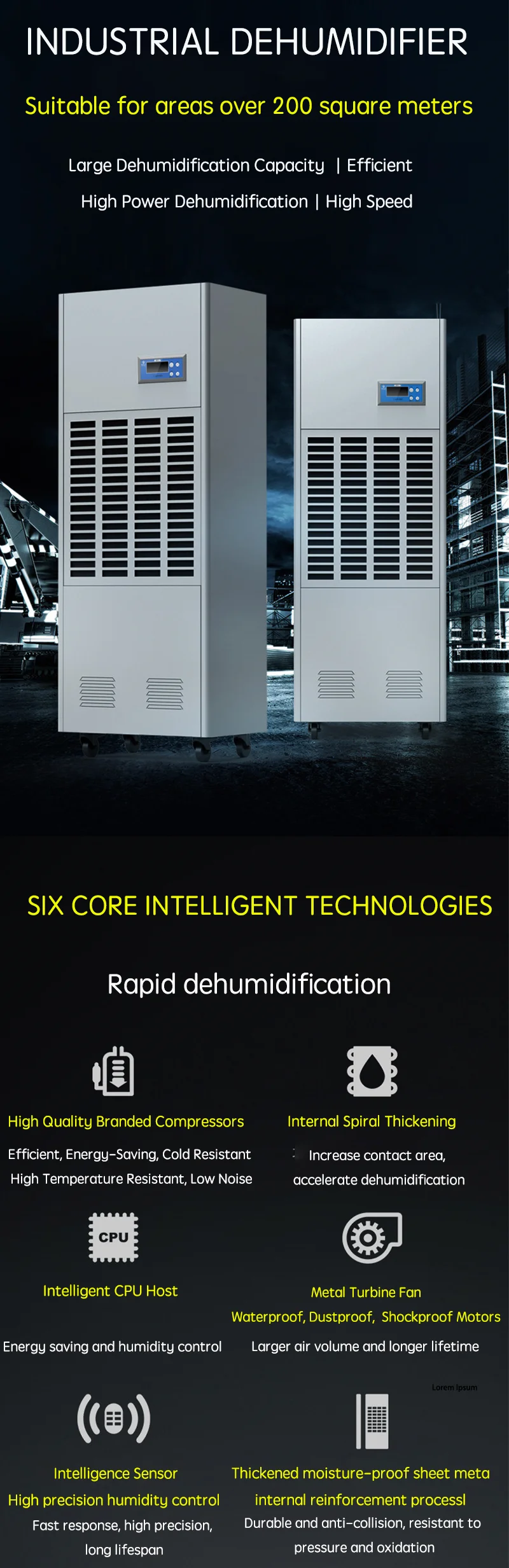 168L 240L/D  High Efficiency Commercial Dehumidifier Swimming Pool Dehumidifier For Planting Basement