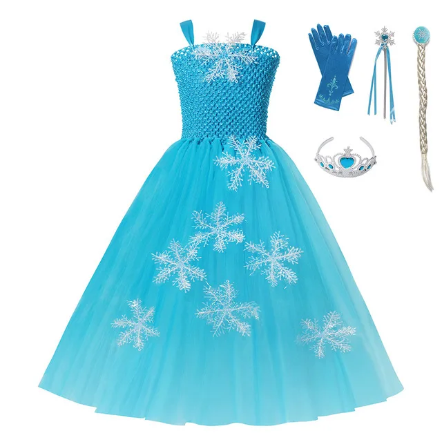 
New Elsa Anna Tutu Dresses Girls Snow Queen Princess Party Costume Little Girls Birthday Fantasy Child Role Play Elsa Frocks 