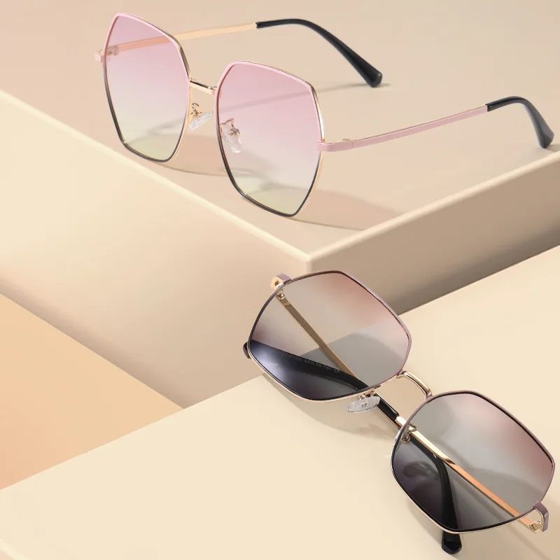 Frame Hexagon Front Sunglasses Unisex Driving Leisure Gradient Polarized Sunglasses Custom Shades Manufacturers Wholesale Metal