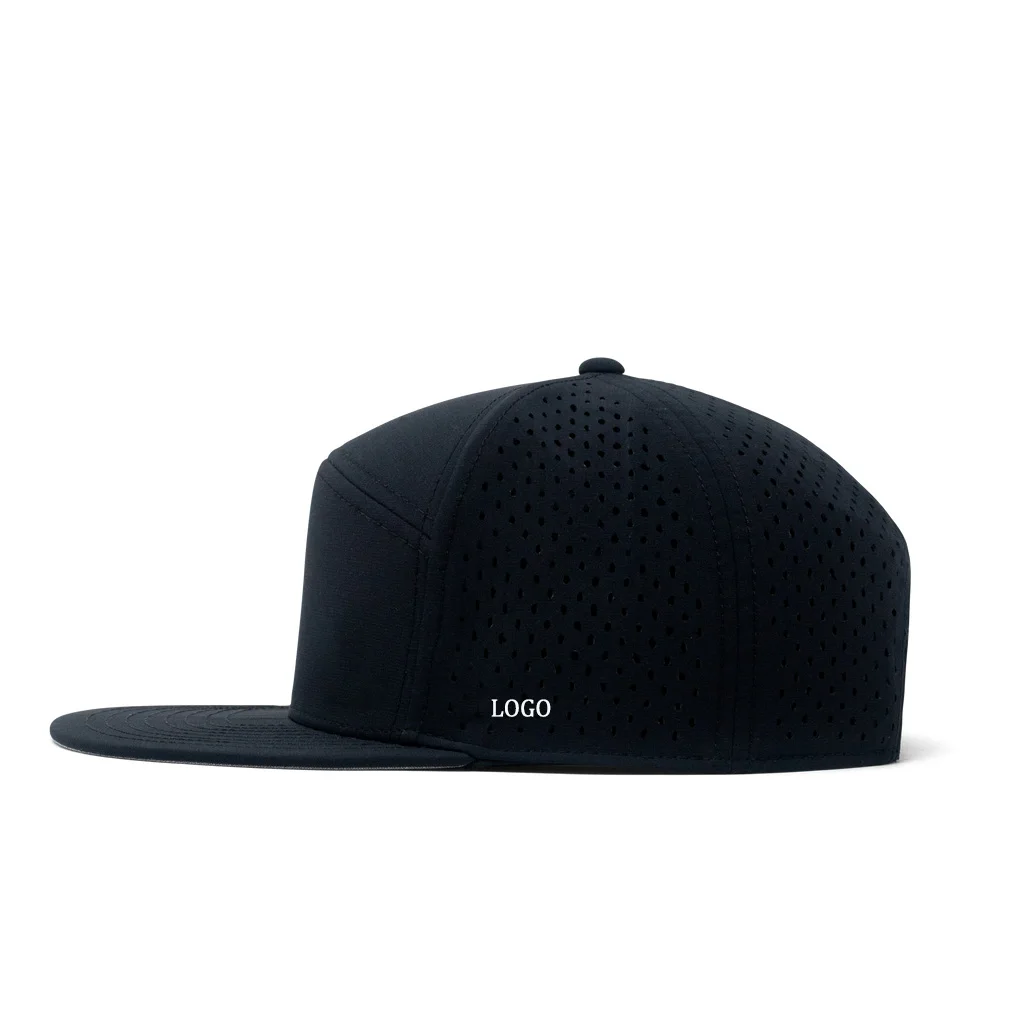 Custom Wholesale Melin Flat Brim Snapback Hat,Casquette Gorras,Laser Cut Perforated  6 Panel Waterproof Quick Dry Snap Back Cap