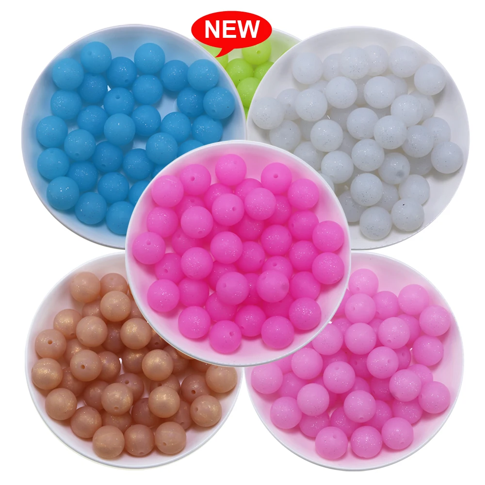 2024 New Custom Glitter Neon Color 15MM Silicone Beads For Pen Making Chains Lanyard Necklace Bracelet Wristlet