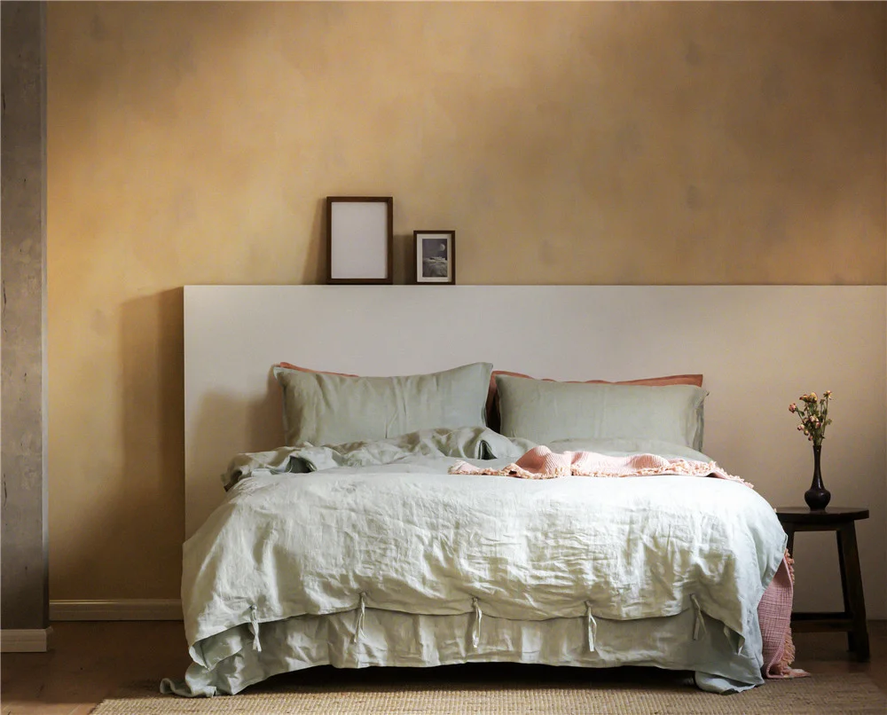 100% Washed Linen Sheet Set Twin Size Natural France Flax Bed Sheet 4 Pcs Breathable Ultra Soft Farmhouse Bedding