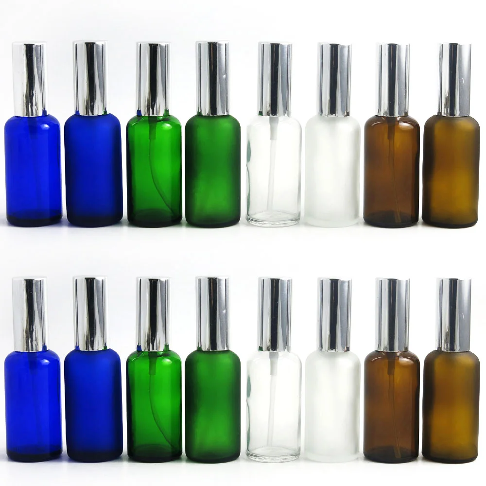 Green Clear Blue Amber Spray Bottle Cosmetic Golden Silver Lid Wholesale Factory Direct Facial Essential Oil Glass Bottle 50m