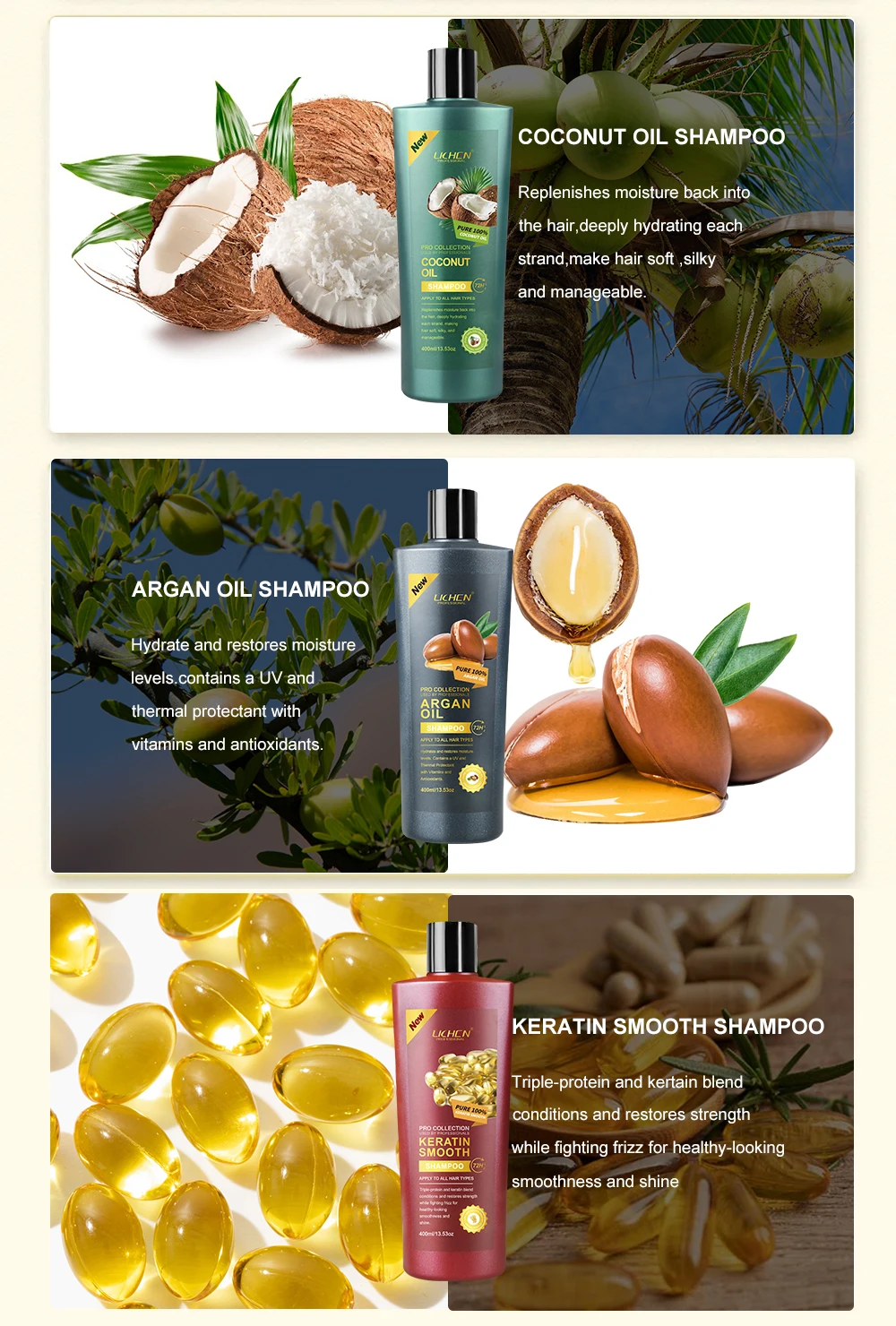 sulfate free clarifying and smoothing shampoo and conditioner natural Organic Moroccan Argan Oil Shampoo