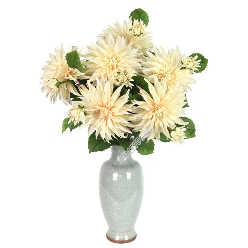 Realistic fake silk flower 2 head faux flower artificial dahlia flower for able decoration