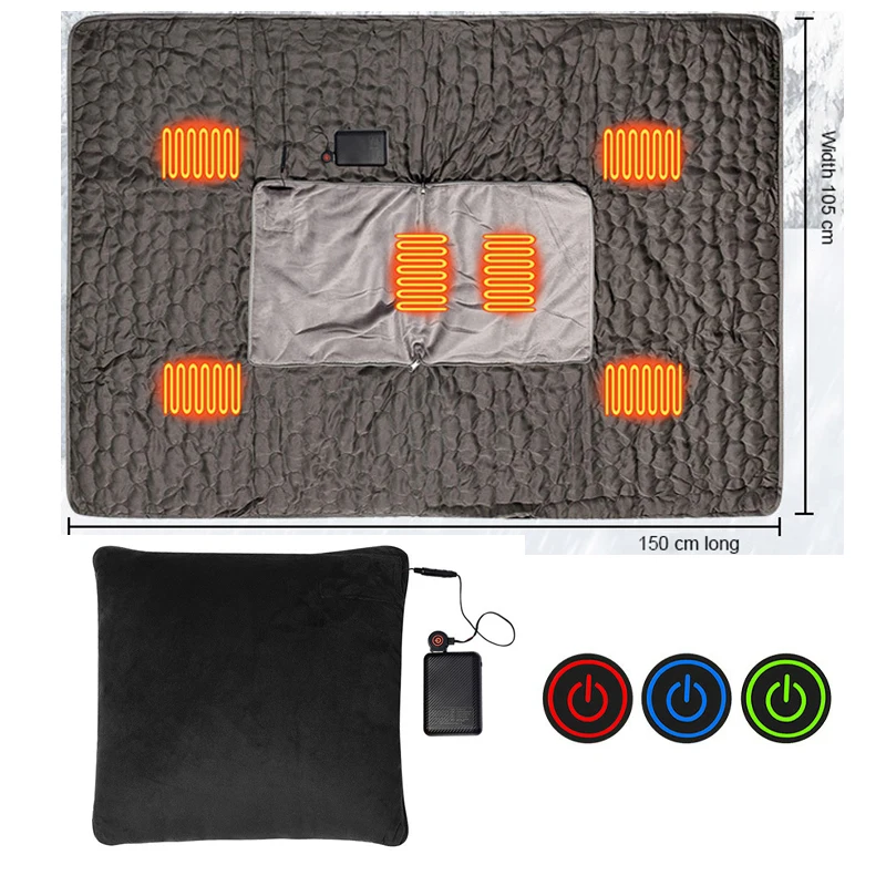 2 in 1 winter warm usb heated throw pillow case cover with blanket