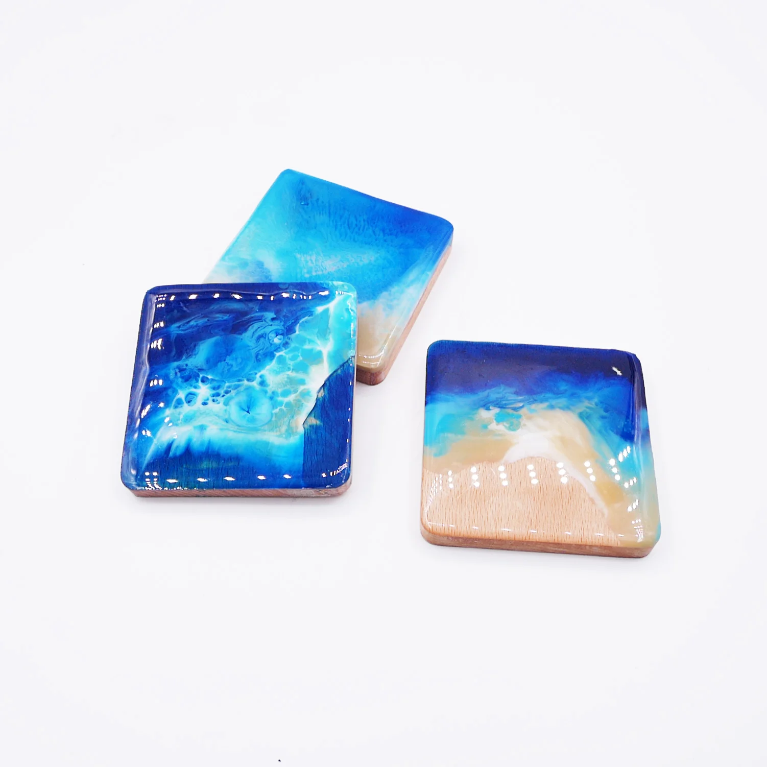 Home decoration square epoxy enamel coaster natural wooden resin coasters sets