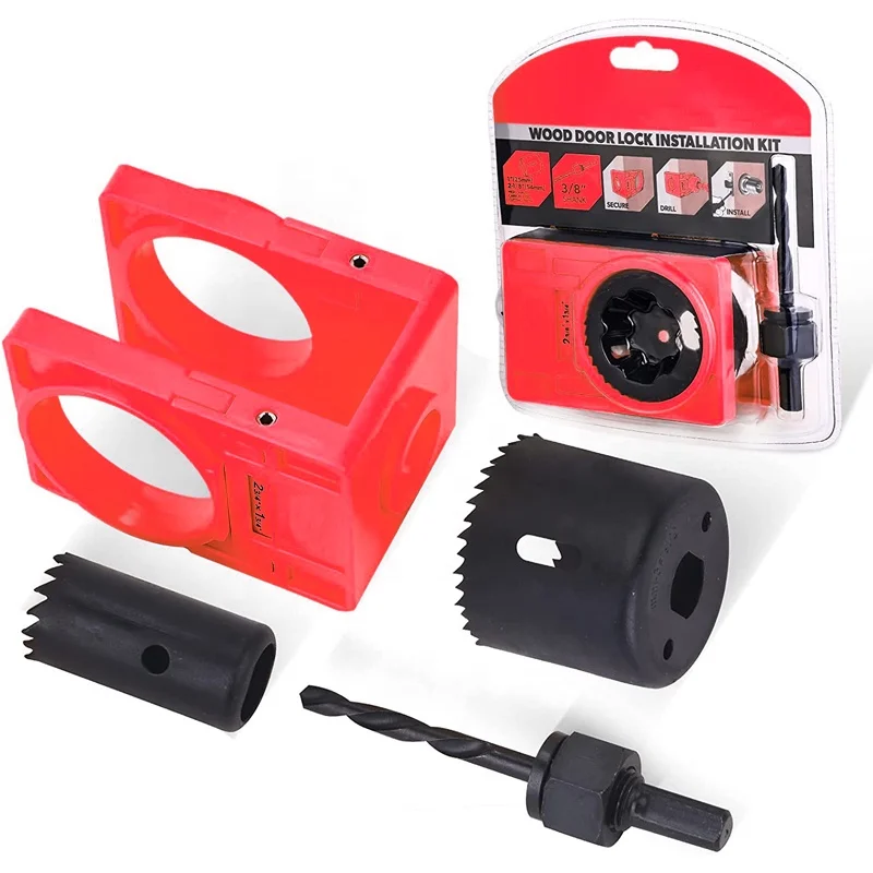 High Carbon Steel Door Lock Installation Wood Hole Saw Kit for Wooden Doors with Guide Template