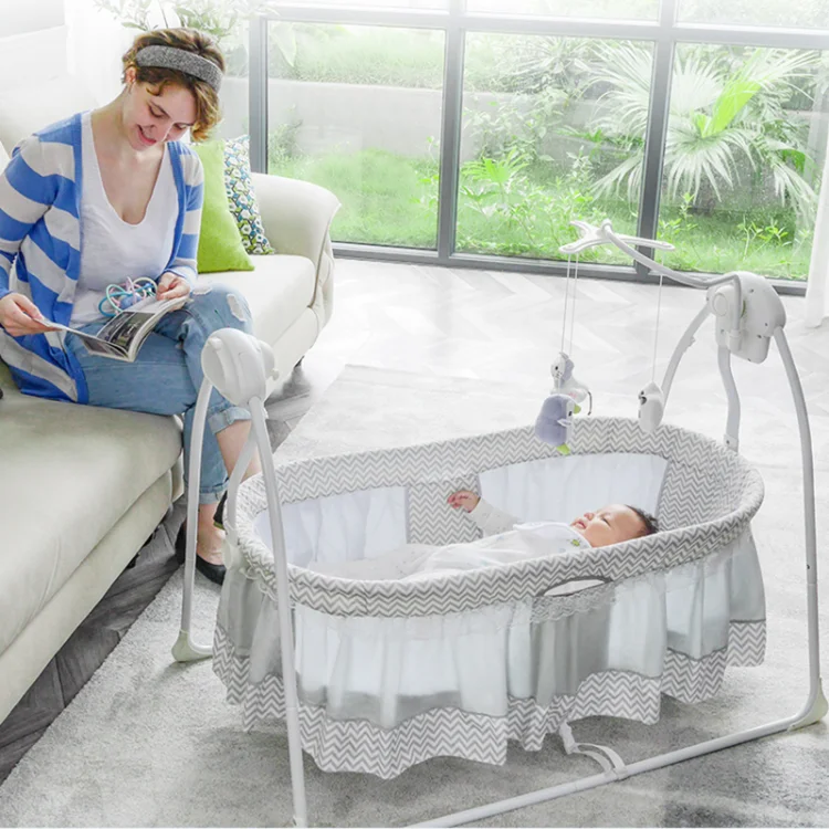 Foldable baby girl cot electric bassinet rock sleeper automatic swing baby bed