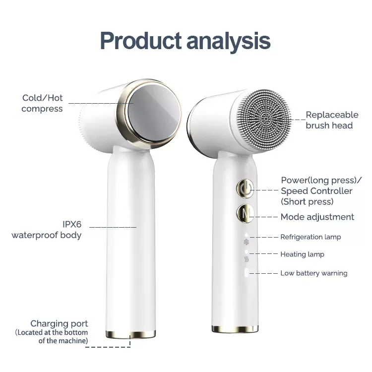 hot cold silicone facial cleansing brush with led electric facial cleansing brush rechargeable