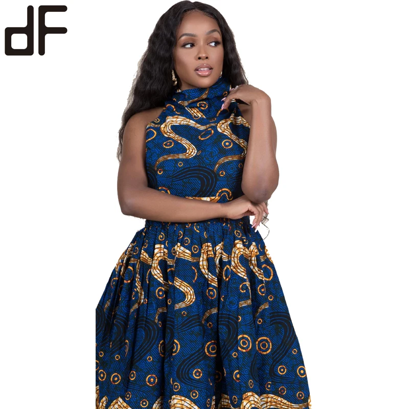 Новый стиль Kente вощеное Африканское платье кайтэ дизайн с лямкой на шее без рукавов Женская этническая одежда Дашики