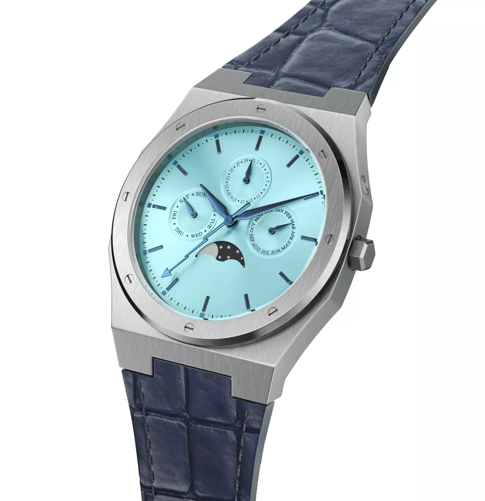 Business Waterproof Chronograph Wristwatches Luxury Men Quartz Multifunctional Simple Leather Moonfaced Watch Manufacturer