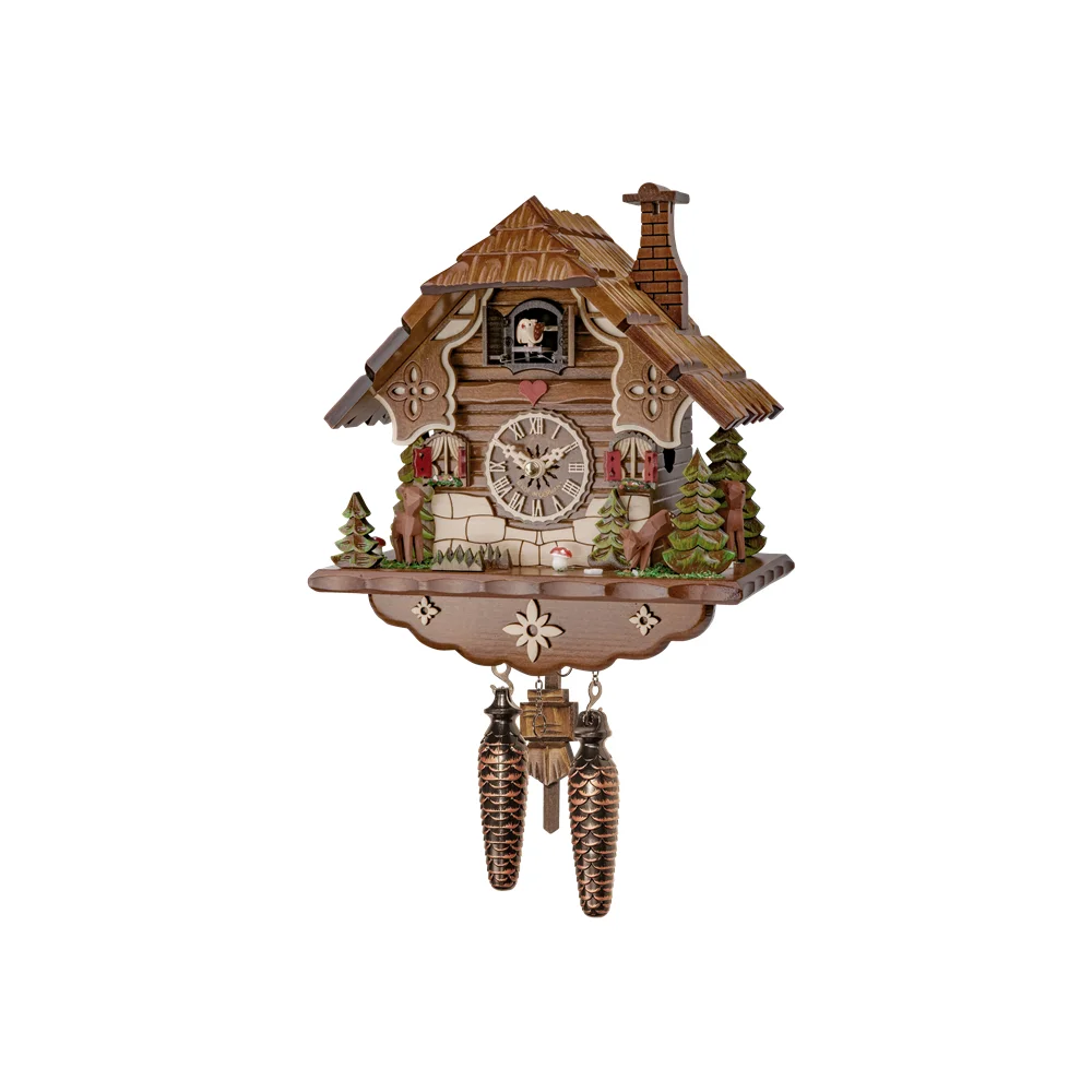 Wholesale Traditional German Small Log Cabin Cuckoo Clock With Forest And Deer For Home Decoration