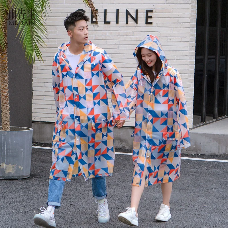 Adult long outdoor hiking travel plastic full printing EVA colorful  raincoat