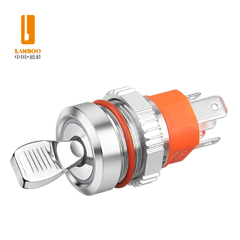 LANBOO 16mm waterproof high current metal button switchToggle  Switch With L blue wave factory direct sales with indicator 5-24V