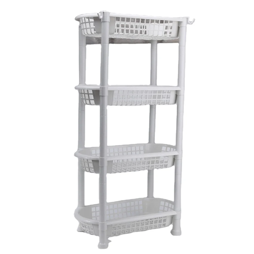 Kitchen Organizer Storage Rack 4-Layer Oval Shape Plastic Bathroom Shelves 4 Tier Folding Plastic Shelving Unit