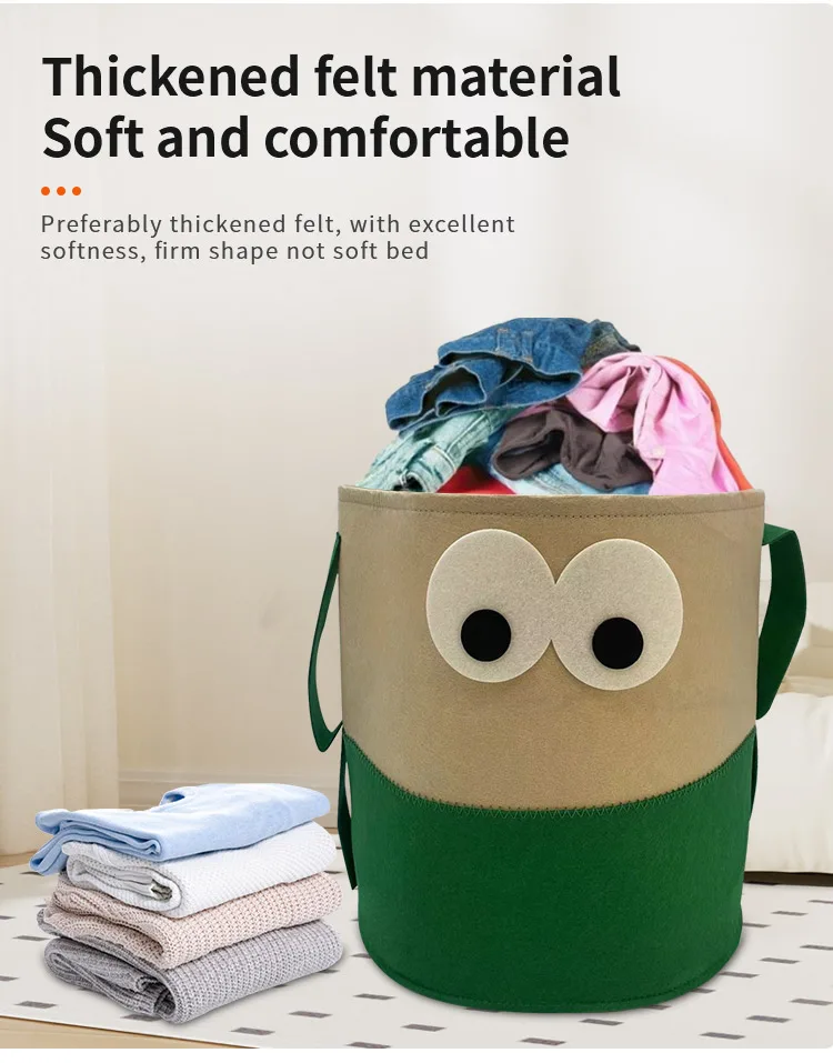 Cartoon Children Toys Storage Basket Laundry Basket Wholesale Felt Clothing Storage Boxes & Bins Europe White Green Round