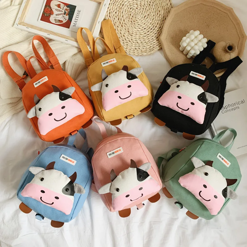 Cartoon Children School Bags 3D Cow Print Anti-lost Kids Backpack Kindergarten Boys Girls School Bags Mini Backpack Book Bag