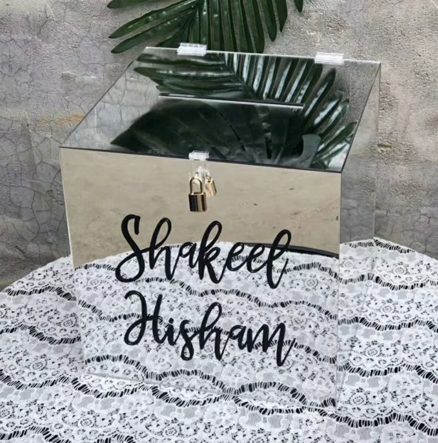 Transparent Acrylic Gift Box With Lock Mirror Wedding Invitation Storage Box Wishing Well Gift Wedding Invitation Card Box