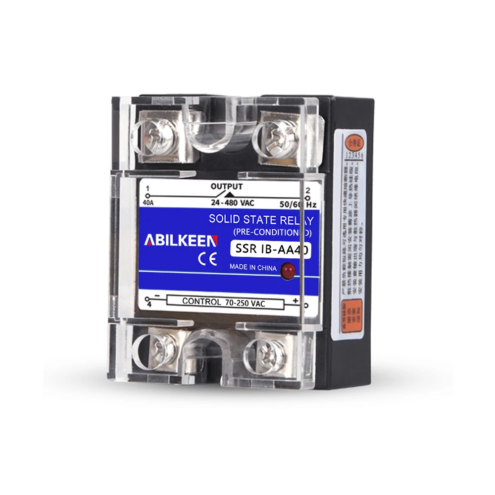 ABILKEEN IB-AA40 AC Control AC Single Phase SSR 40A 24-480VAC Power Output Solid State Relay 70-250V Controllable Voltage