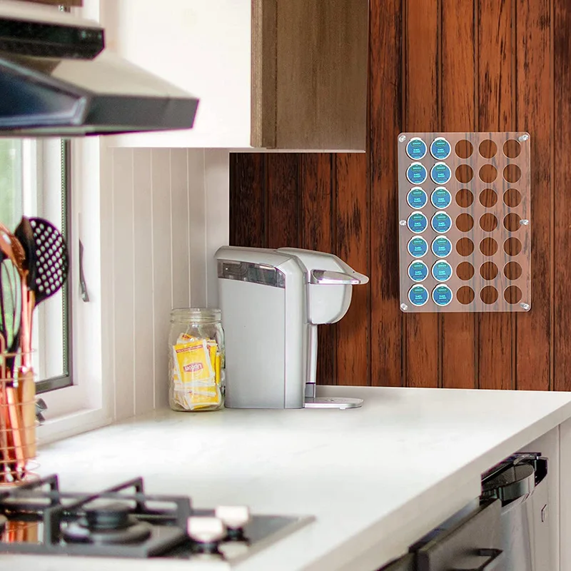 Countertop or in Drawer Storage Acrylic Flat Countertop Coffee Pod Organizer Holder K Cup Organizer Tray for 24 Coffee Pods