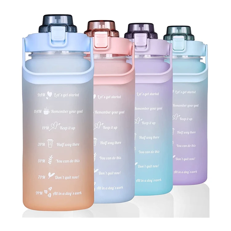 Customized Custom Logo Drink Bottle Bpa Free 2L 2 Lts Liter 2023 Motivational Gym Fitness Sports Water Bottle With Straw