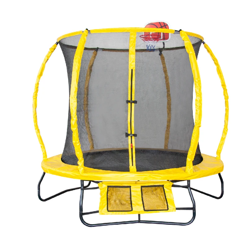8ft yellow cama elastica trampoline with enclosures and basketball hoop Children trampoline sales trampolines park