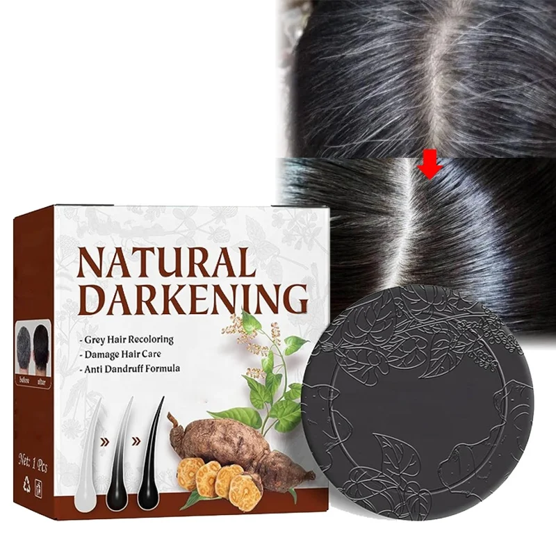 Hot Sale 100% Herbal Natural Shouwu Handmade Solid Hair Soap Darkening Hair Loss Fall Treatment anti-gray shampoo bar