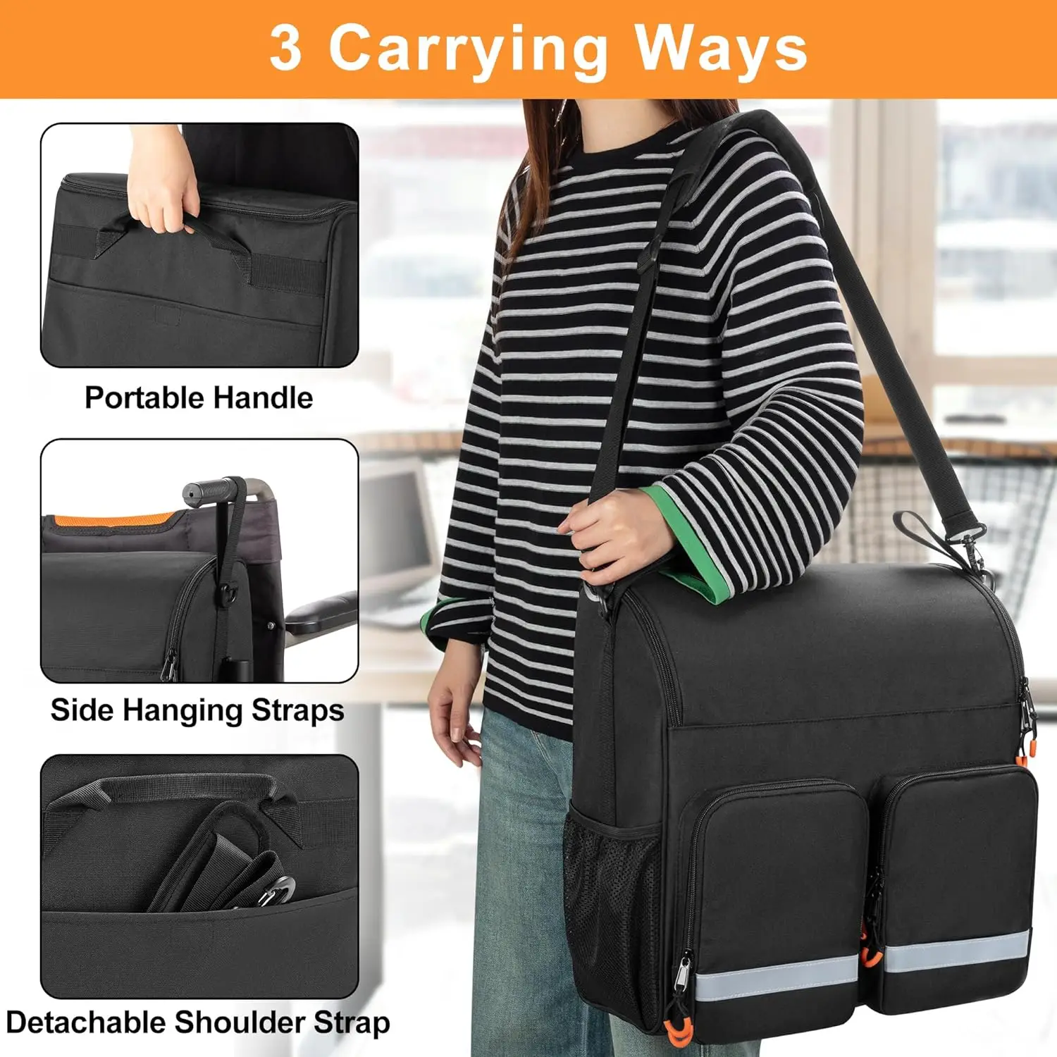 Custom Storage Bag Large Wheelchair Accessories Bag Walker Storage Accessories Pouch Manual Wheelchair Side Bag
