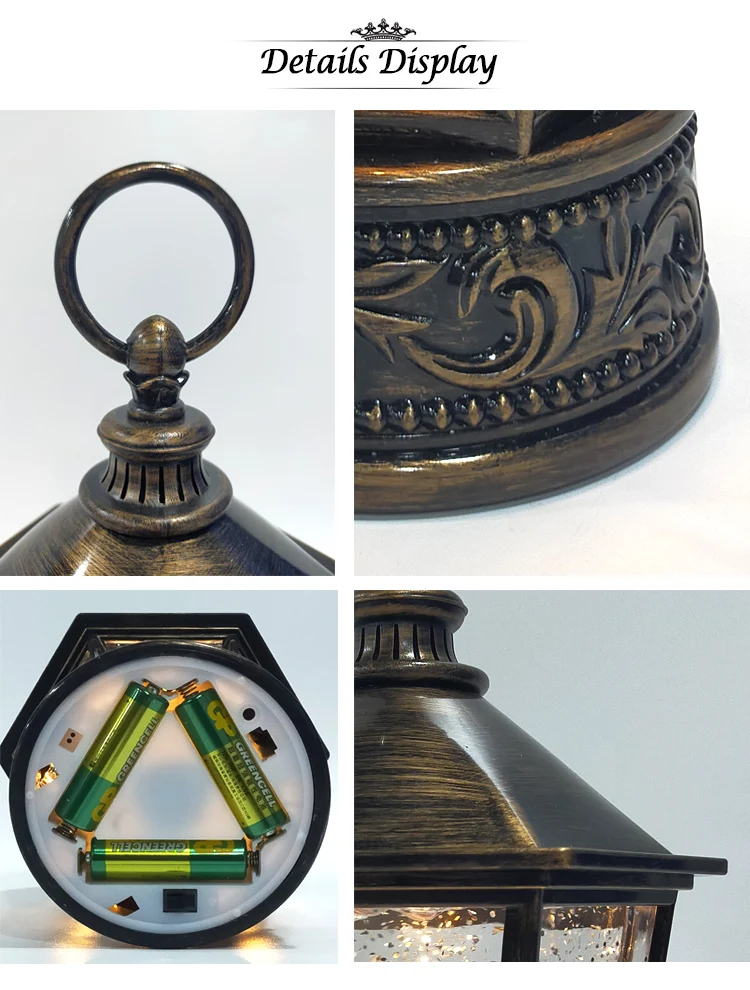 Hot Sale Hexagonal Lights Indoor Swirling Snow Globe Water Glitter Lantern Snowman Christmas Spinning Water Lantern