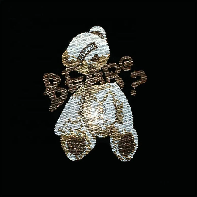 Hot selling New arrival Cartoon Bear Iron On Rhinestone Motif Hot Fix Rhinestone Sticker Transfer Logo For Kids Garment