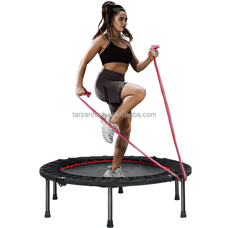 Folding Mini Exercise Trampoline with Resistance Bands Rebounder Trampoline for Adults Fitness Indoor Trampoline for Bounce Work