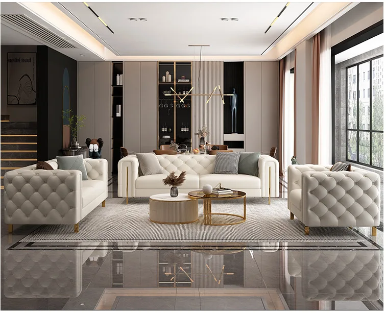 modern couch sectional Living room Upholstered Sofas Set 3 Seater white Customized Microfiber Fabric chesterfield Sofa furniture