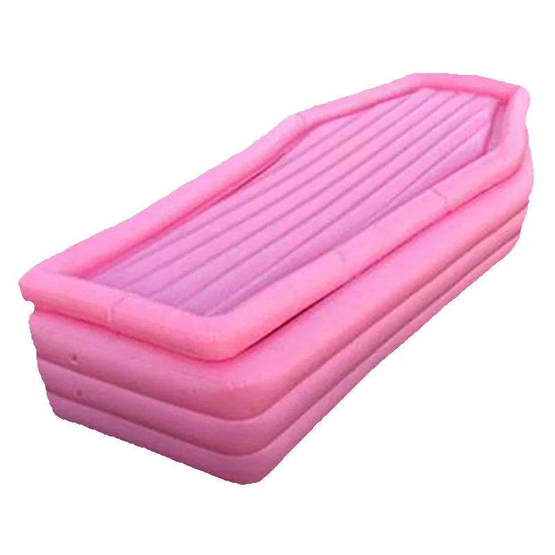 Cross Border New Inflatable Pink Coffin Floating Row Pompom Coffin Floating Bed for Water Party Lid Floating Row Ride-Ons