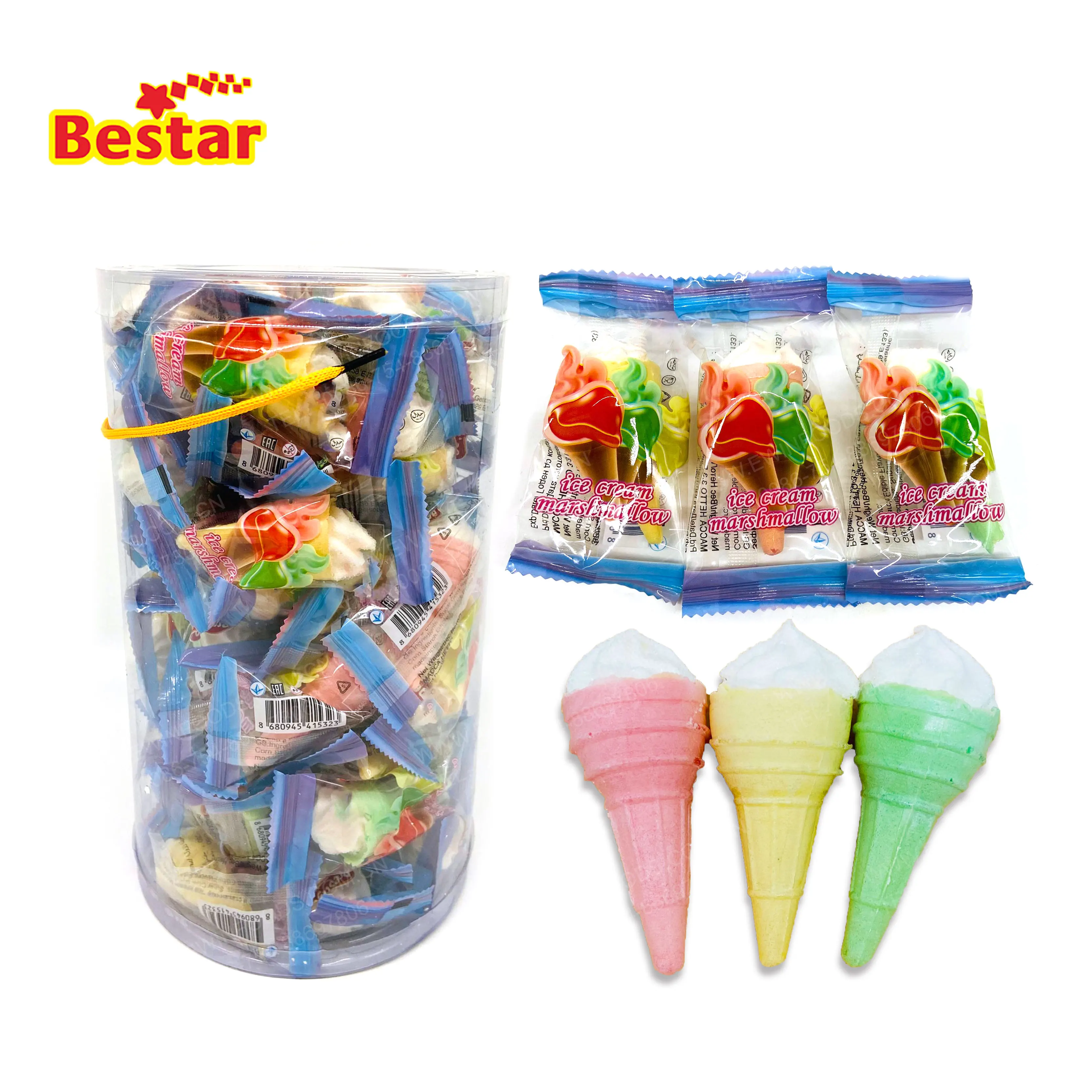 Halal Jar packaged strawberry flavor marshmallow filling sauce ice cream marshmallow candy