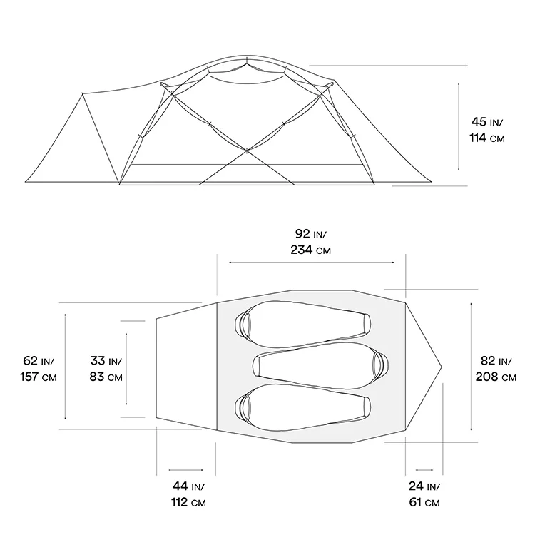 YumuQ 234cm 70D Nylon Taffeta PU Coated 2000mm Waterproof High Altitude Mountaineer Outdoor Camping Hike Tent For Climber