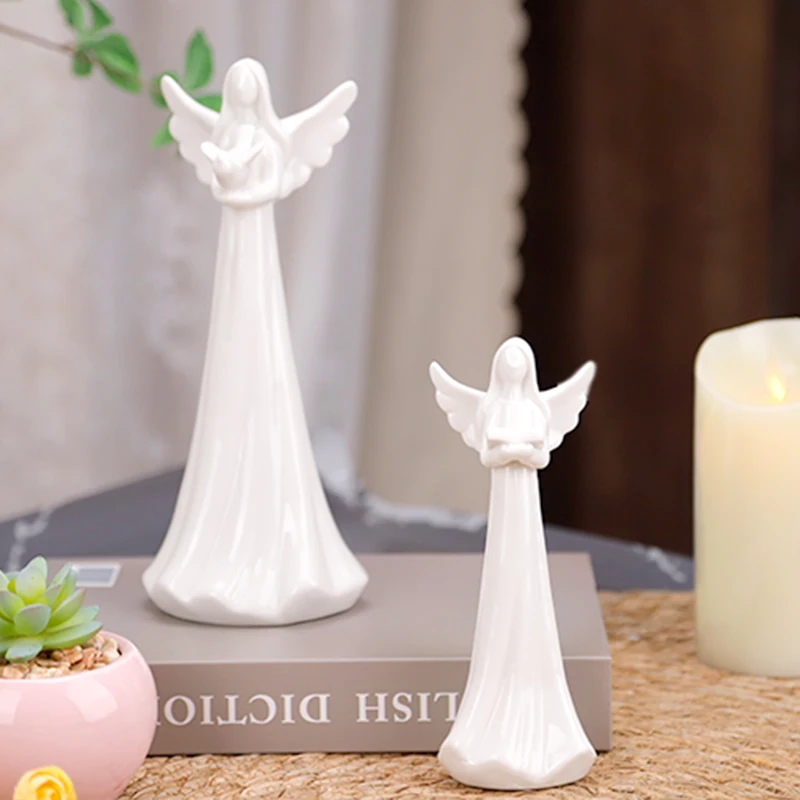 Redeco New Design Creative Guardian Angel Figurine White Angel Sculpture Ceramic Angel Ornament For Gifts Home Decoration